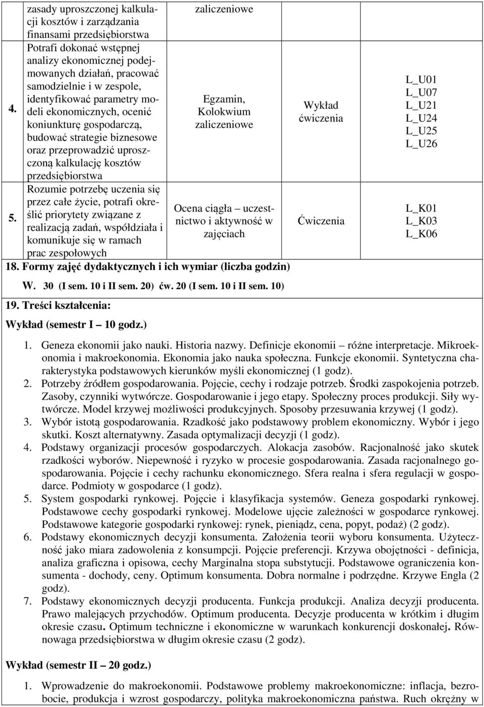 się przez całe życie, potrafi określić priorytety związane z realizacją zadań, współdziała i komunikuje się w ramach prac zespołowych Ocena ciągła uczestnictwo i aktywność w zajęciach 18.