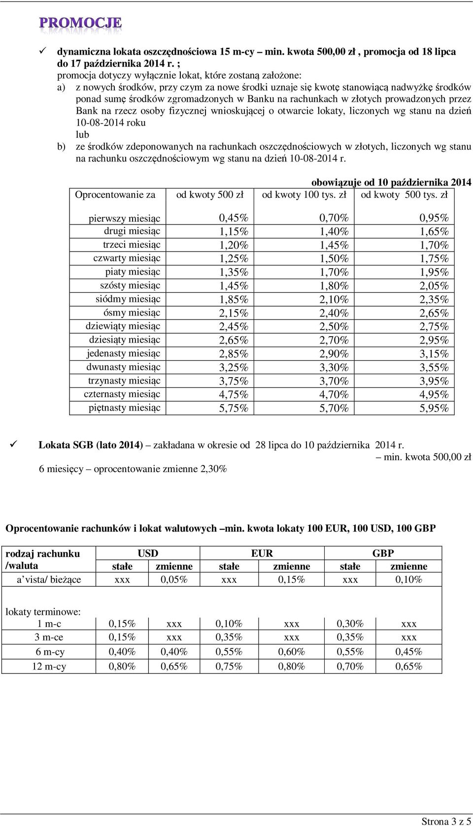 rachunkach w złotych prowadzonych przez Bank na rzecz osoby fizycznej wnioskującej o otwarcie lokaty, liczonych wg stanu na dzień 10-08-2014 roku lub b) ze środków zdeponowanych na rachunkach