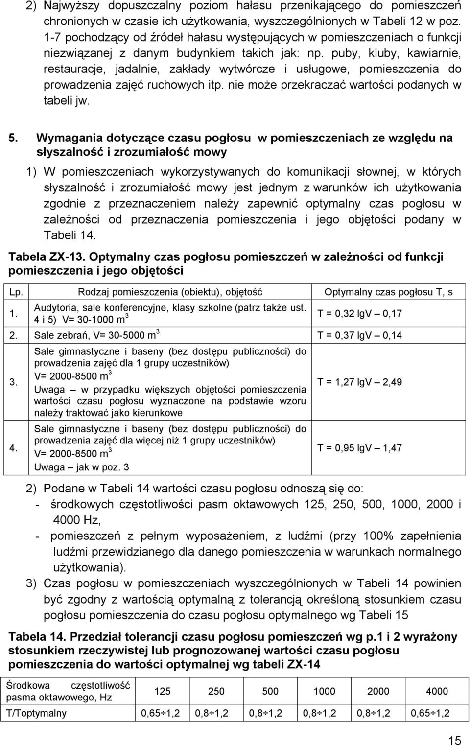 puby, kluby, kawiarnie, restauracje, jadalnie, zakłady wytwórcze i usługowe, pomieszczenia do prowadzenia zajęć ruchowych itp. nie może przekraczać wartości podanych w tabeli jw. 5.
