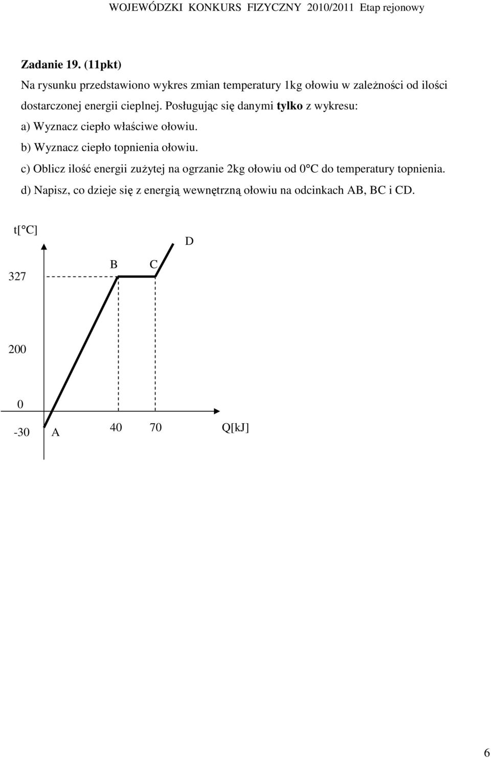 cieplnej. Posługując się danymi tylko z wykresu: a) Wyznacz ciepło właściwe ołowiu.