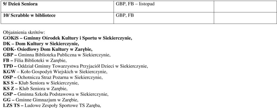 Towarzystwa Przyjaciół Dzieci w Siekierczynie, KGW Koło Gospodyń Wiejskich w Siekierczynie, OSP Ochotnicza Straż Pożarna w Siekierczynie, KS S Klub Seniora w