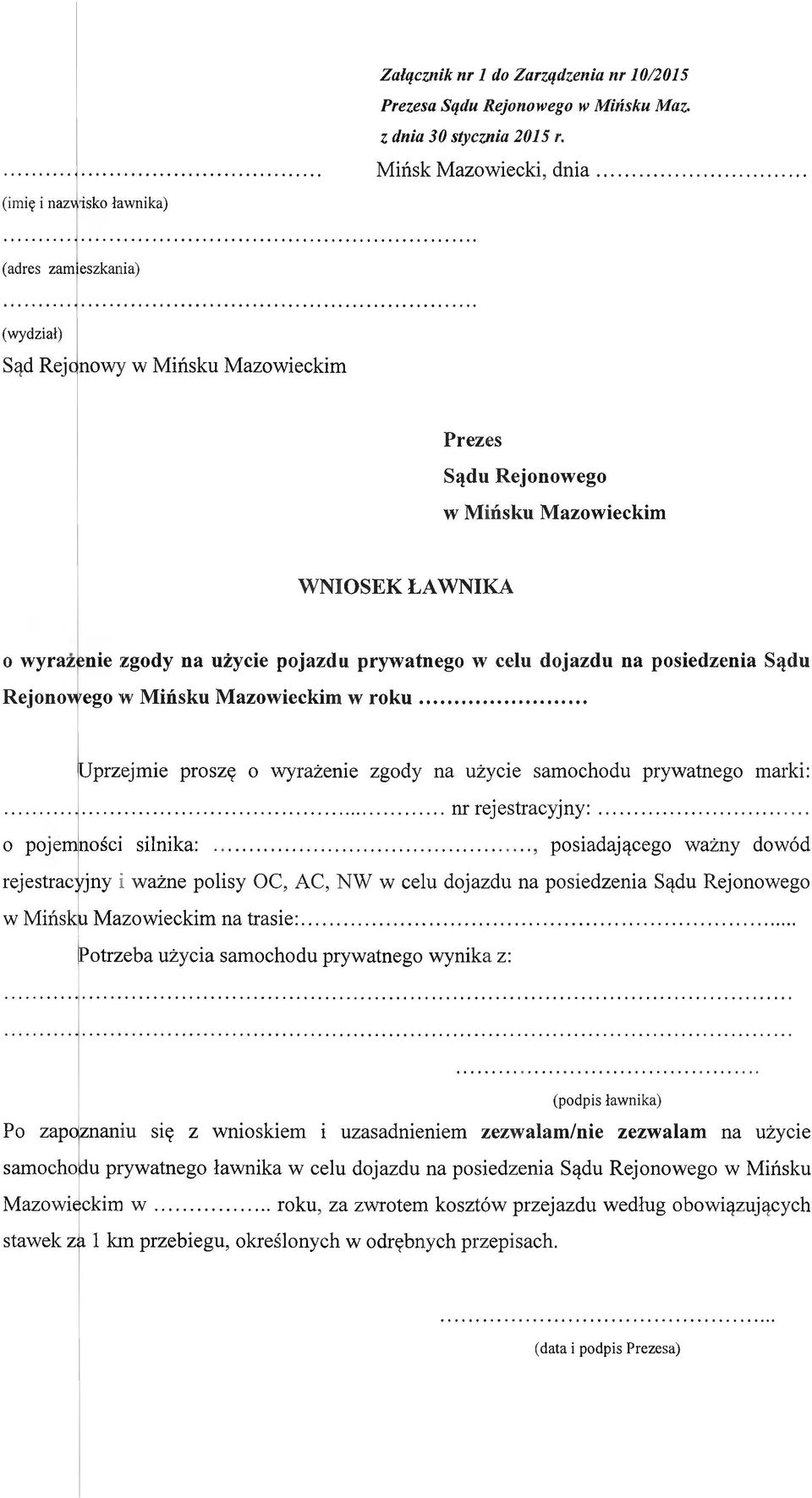 Zarządzenie nr 10/2015 Prezesa Sądu Rejonowego w Mińsku Mazowieckim z dnia  30 stycznia 2015 r. - PDF Darmowe pobieranie