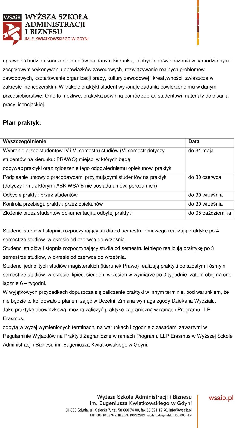 O ile to możliwe, praktyka powinna pomóc zebrać studentowi materiały do pisania pracy licencjackiej.