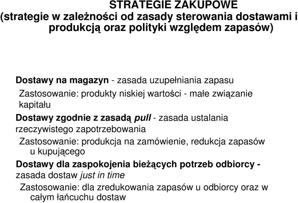 ustalania rzeczywistego zapotrzebowania Zastosowanie: produkcja na zamówienie, redukcja zapasów u kupującego Dostawy dla