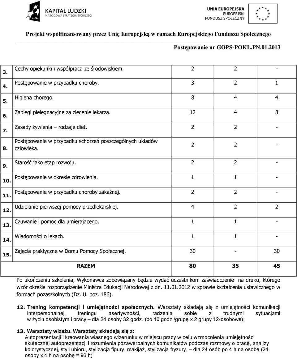 2 2 - Postępowanie w okresie zdrowienia. 1 1 - Postępowanie w przypadku choroby zakaźnej. 2 2 - Udzielanie pierwszej pomocy przedlekarskiej. 4 2 2 Czuwanie i pomoc dla umierającego.