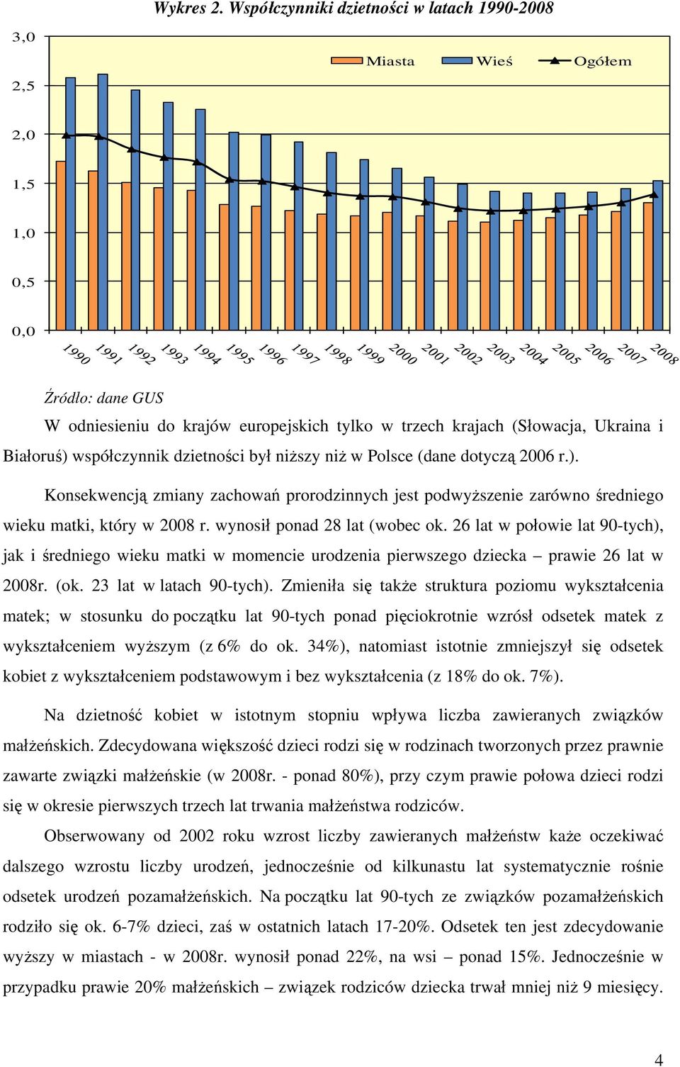 współczynnik dzietności był niższy niż w Polsce (dane dotyczą 2006 r.). Konsekwencją zmiany zachowań prorodzinnych jest podwyższenie zarówno średniego wieku matki, który w 2008 r.