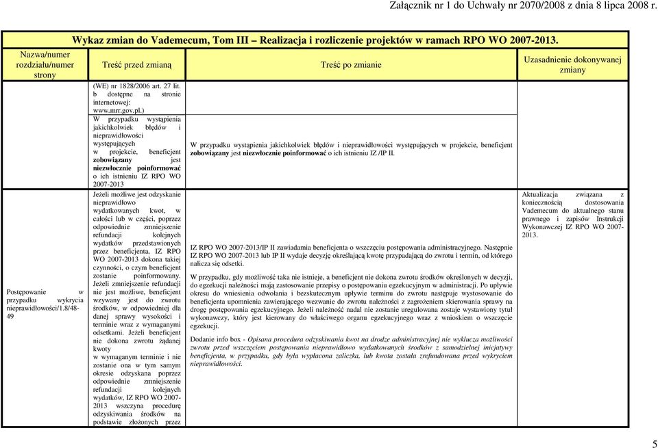 ) W przypadku wystąpienia jakichkolwiek błędów i nieprawidłowości występujących w projekcie, beneficjent zobowiązany jest niezwłocznie poinformować o ich istnieniu IZ RPO WO 20072013 JeŜeli moŝliwe