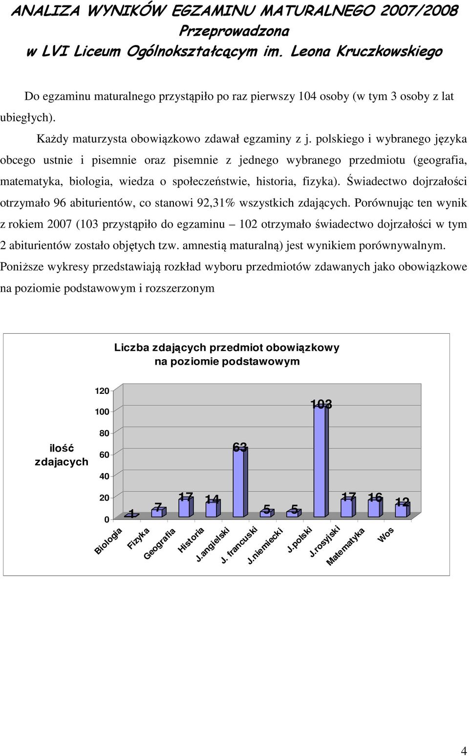 polskiego i wybranego języka obcego ustnie i pisemnie oraz pisemnie z jednego wybranego przedmiotu (geografia, matematyka, biologia, wiedza o społeczeństwie, historia, fizyka).