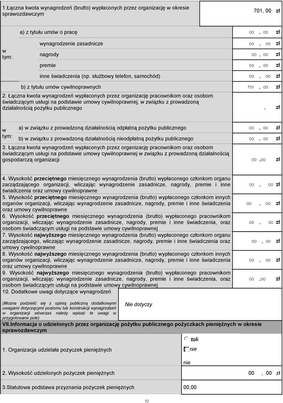 Łączna kwota wynagrodzeń wypłaconych przez organizację pracownikom oraz osobom świadczącym usługi na podstawie umowy cywilnoprawnej, w związku z prowadzoną działalnością pożytku publicznego, zł w