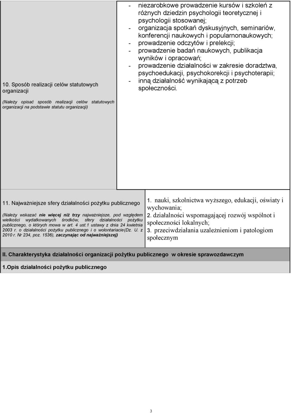 psychoedukacji, psychokorekcji i psychoterapii; - inną działalność wynikającą z potrzeb społeczności.