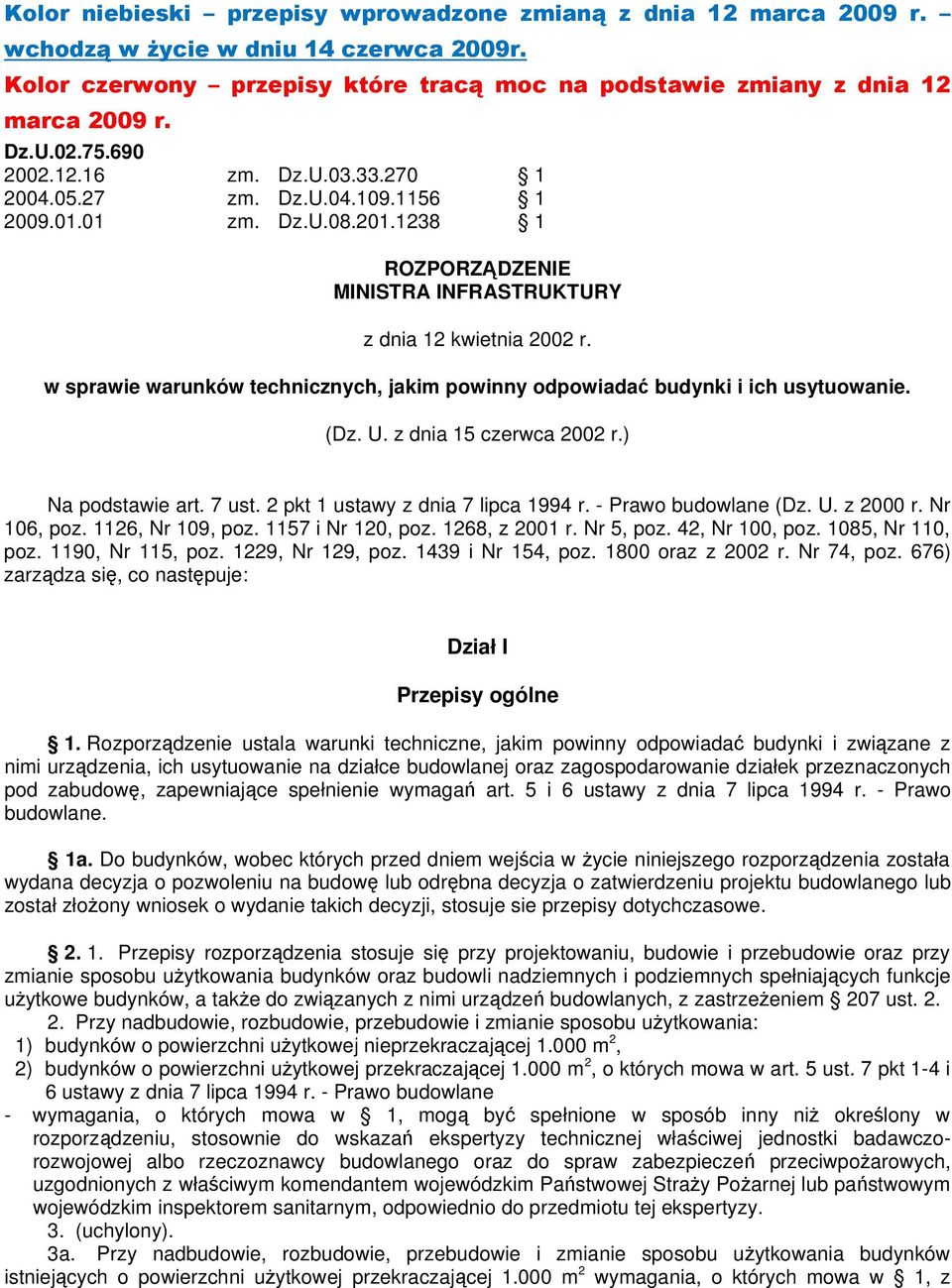 w sprawie warunków technicznych, jakim powinny odpowiadać budynki i ich usytuowanie. (Dz. U. z dnia 15 czerwca 2002 r.) Na podstawie art. 7 ust. 2 pkt 1 ustawy z dnia 7 lipca 1994 r.