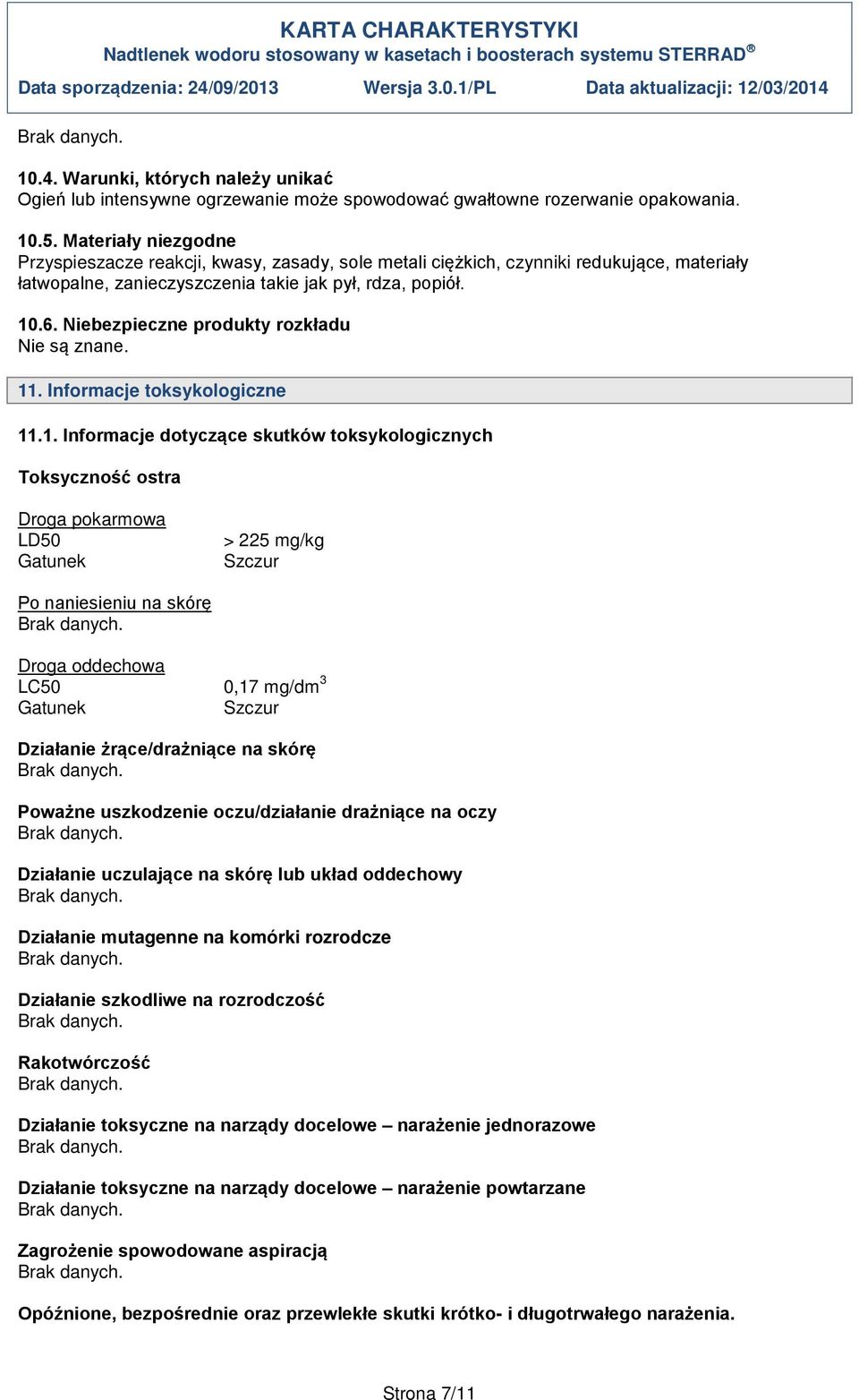 Niebezpieczne produkty rozkładu Nie są znane. 11