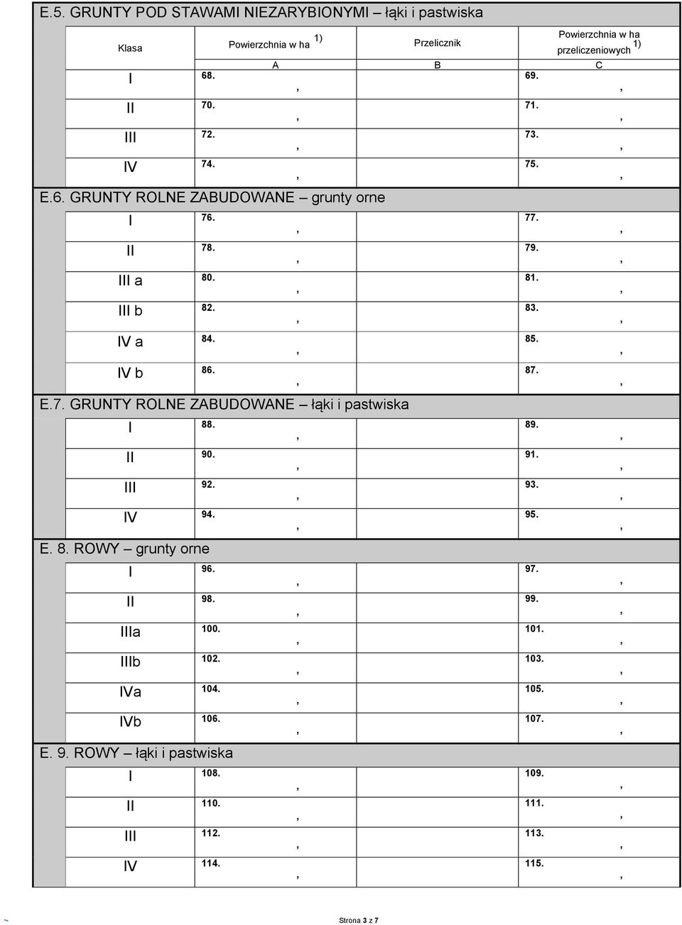 90. 92. V 94. E. 8. ROWY grunty orne 96. 98. a 100. b 102. Va 104. Vb 106. E. 9. ROWY łąki i pastwiska 108. 110. 112. V 114.