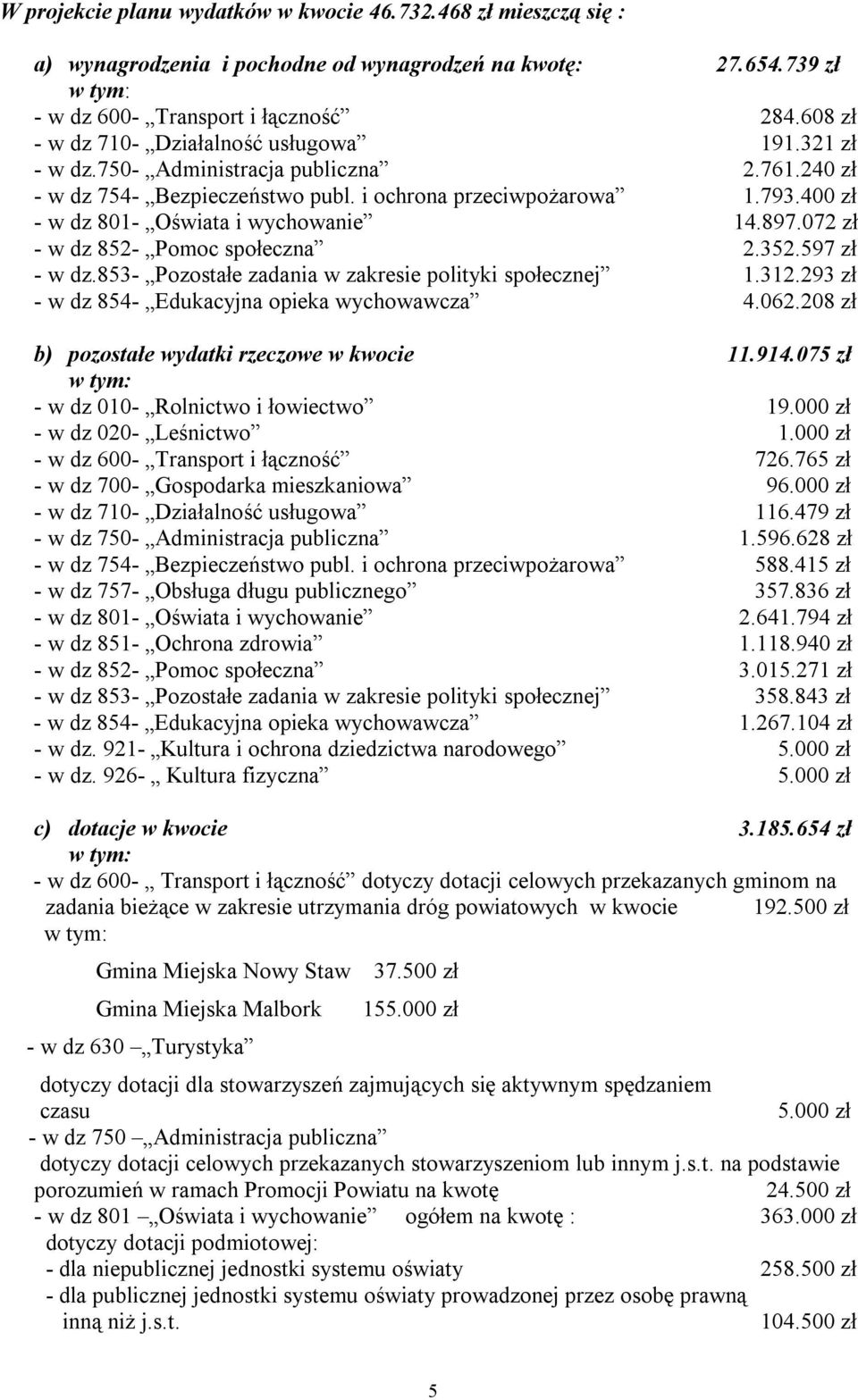 400 zł - w dz 801- Oświata i wychowanie 14.897.072 zł - w dz 852- Pomoc społeczna 2.352.597 zł - w dz.853- Pozostałe zadania w zakresie polityki społecznej 1.312.