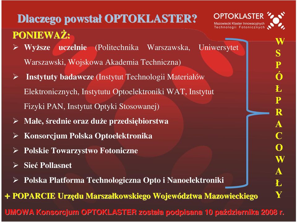 Materiałów Elektronicznych, Instytutu Optoelektroniki WAT, Instytut Fizyki PAN, Instytut Optyki Stosowanej) Małe, średnie oraz duże przedsiębiorstwa