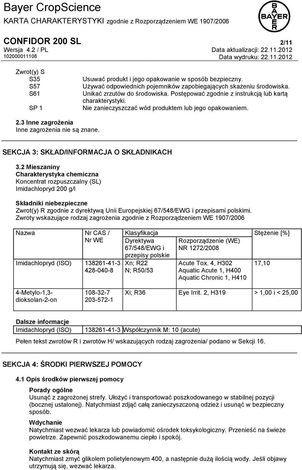 SEKCJA 3: SKŁAD/INFORMACJA O SKŁADNIKACH 3.