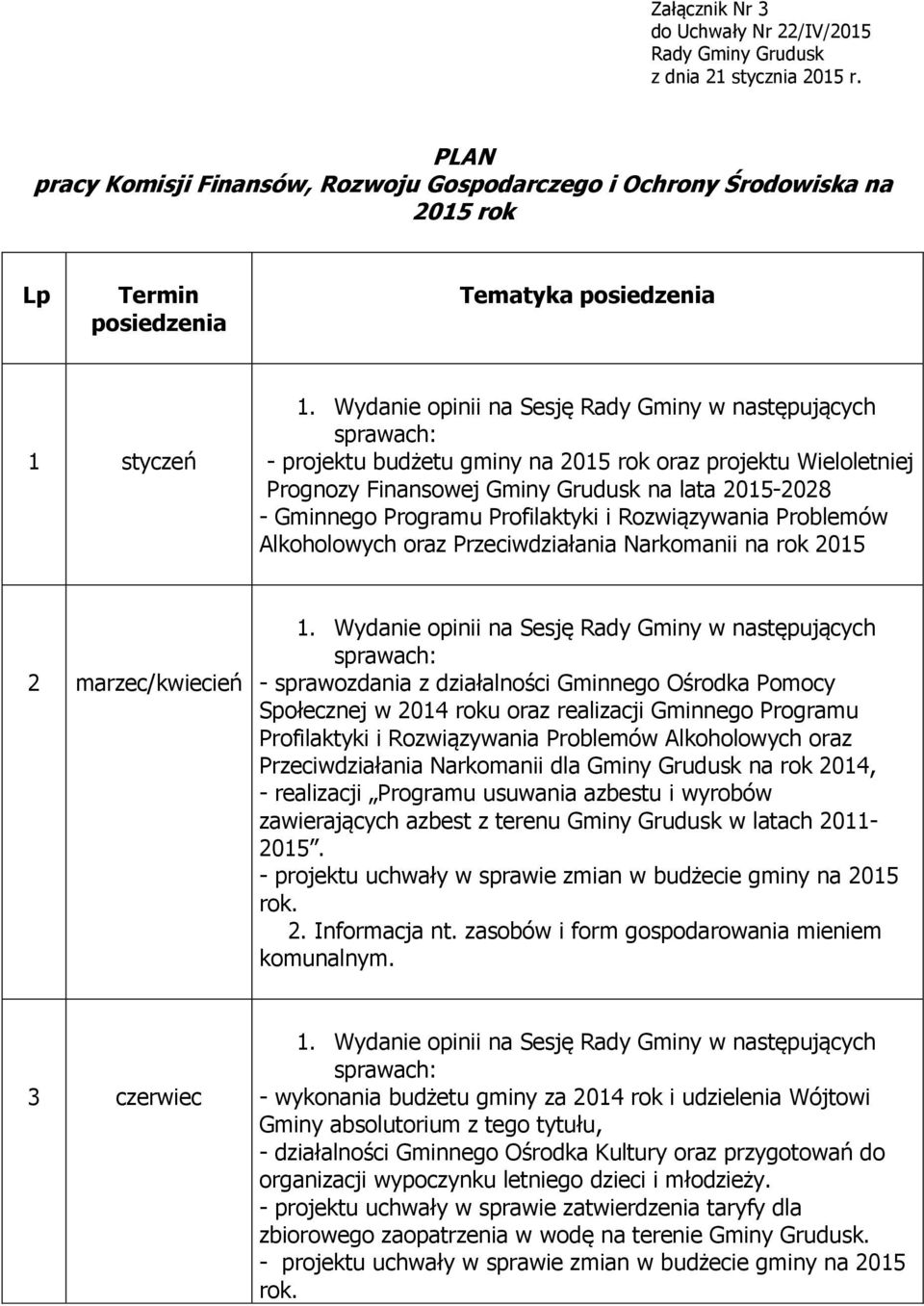 Narkomanii na rok 2015 2 marzec/kwiecień - sprawozdania z działalności Gminnego Ośrodka Pomocy Społecznej w 2014 roku oraz realizacji Gminnego Programu Profilaktyki i Rozwiązywania Problemów