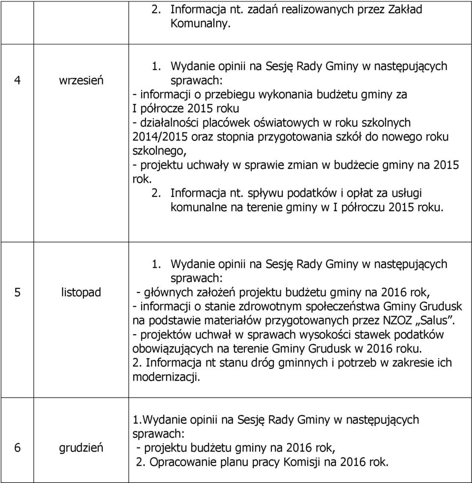 szkolnego, 2. Informacja nt. spływu podatków i opłat za usługi komunalne na terenie gminy w I półroczu 2015 roku.