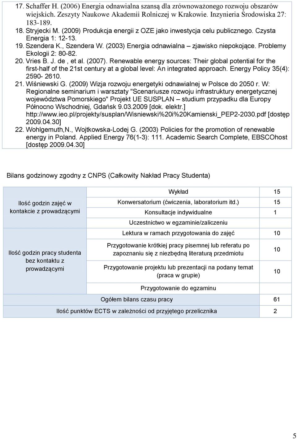 Vries B. J. de, et al. (2007). Renewable energy sources: Their global potential for the first-half of the 21st century at a global level: An integrated approach. Energy Policy 35(4): 2590-2610. 21. Wiśniewski G.