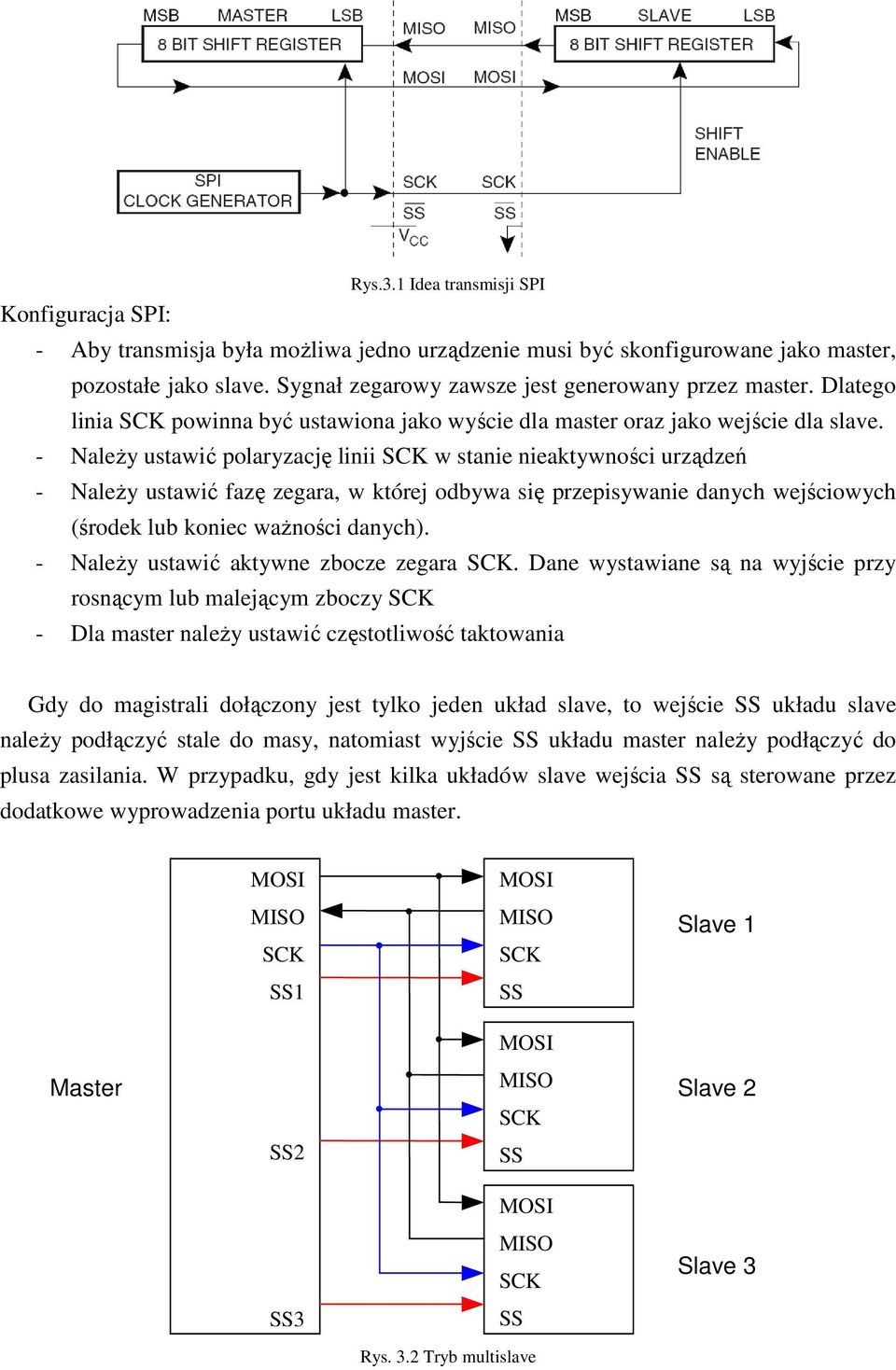 - NaleŜy ustawić polaryzację linii SCK w stanie nieaktywności urządzeń - NaleŜy ustawić fazę zegara, w której odbywa się przepisywanie danych wejściowych (środek lub koniec waŝności danych).