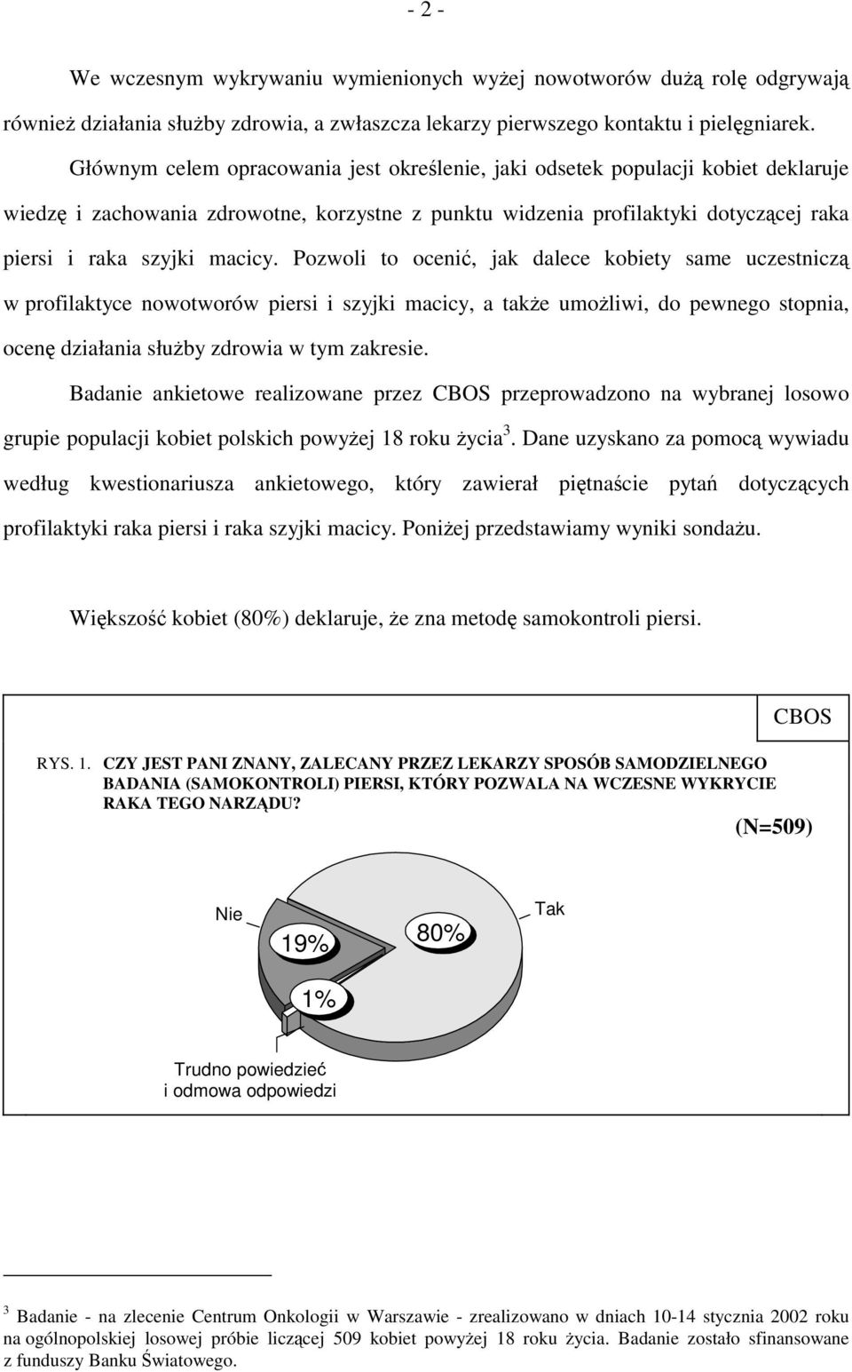 Pozwoli to ocenić, jak dalece kobiety same uczestniczą w profilaktyce nowotworów piersi i szyjki macicy, a także umożliwi, do pewnego stopnia, ocenę działania służby zdrowia w tym zakresie.