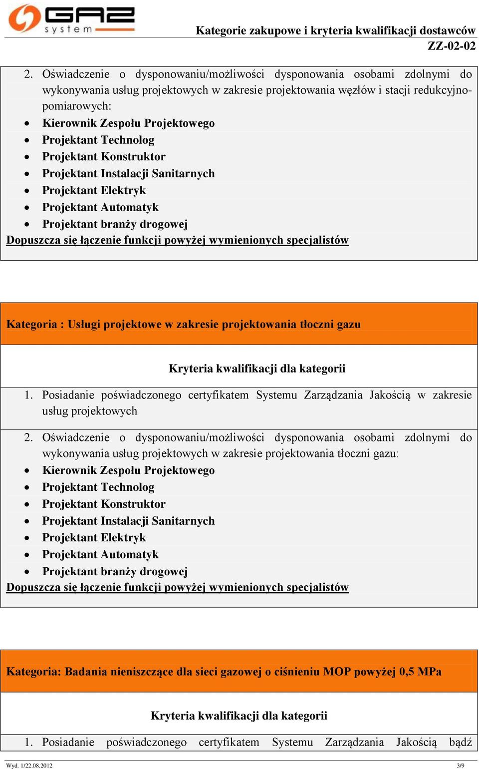 projektowania tłoczni gazu w zakresie usług projektowych 2.