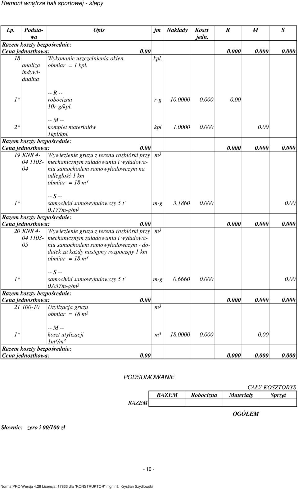 1860 0.000 0.00 1* samochód samowyładowczy 5 t' 0.