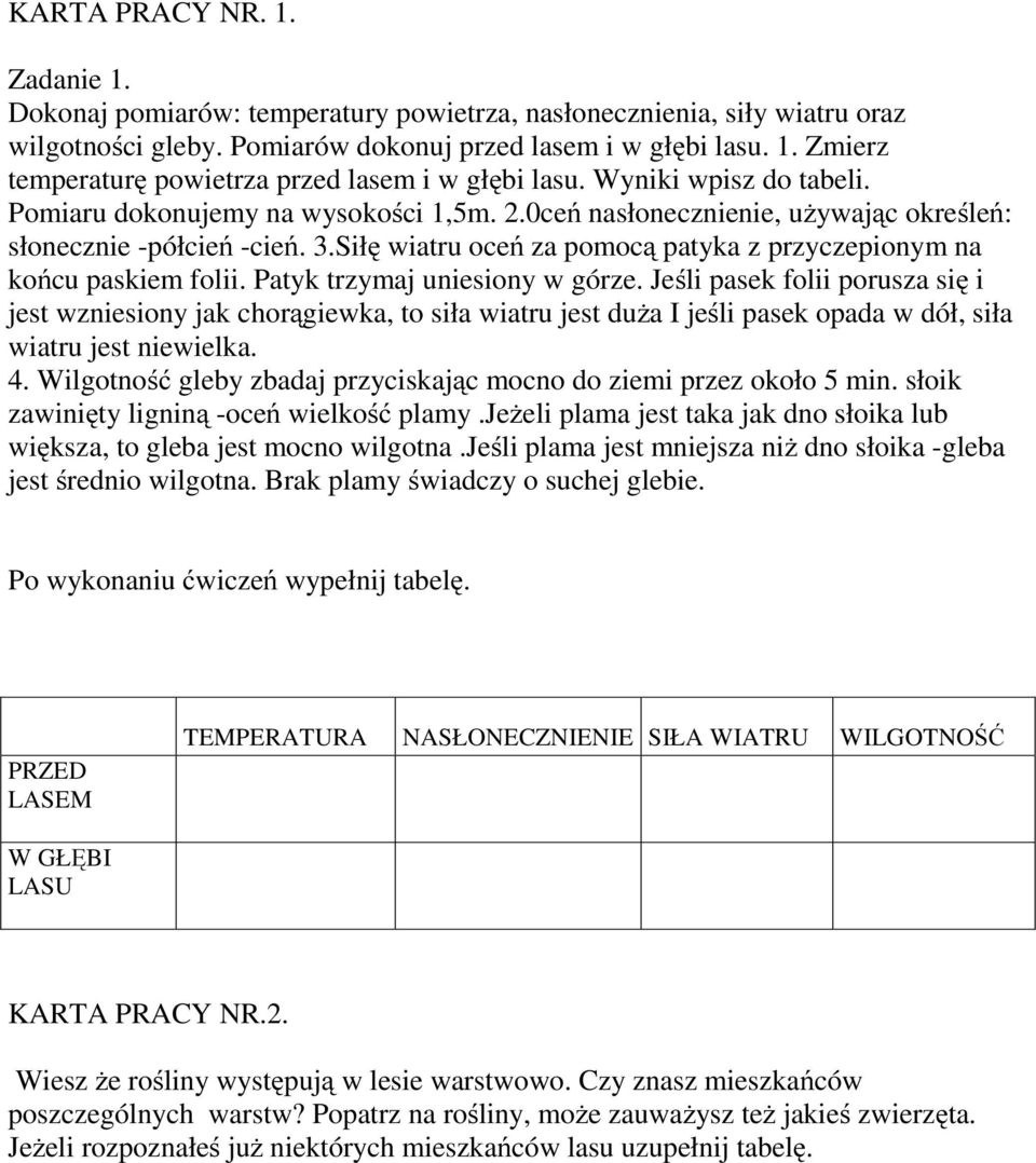 Siłę wiatru oceń za pomocą patyka z przyczepionym na końcu paskiem folii. Patyk trzymaj uniesiony w górze.