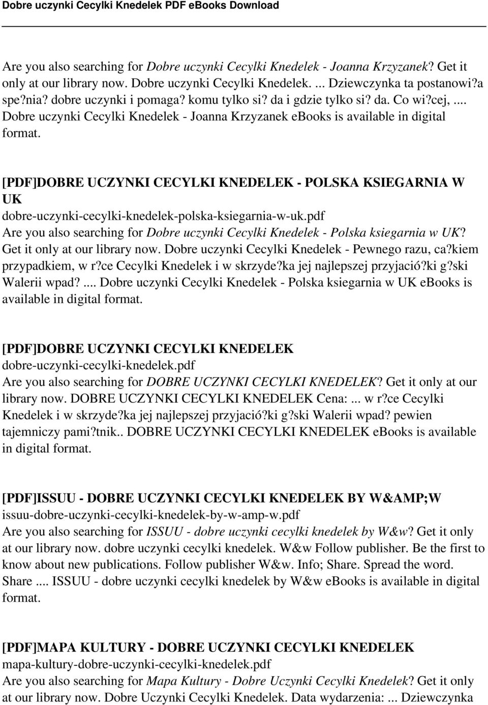 [PDF]DOBRE UCZYNKI CECYLKI KNEDELEK - POLSKA KSIEGARNIA W UK dobre-uczynki-cecylki-knedelek-polska-ksiegarnia-w-uk.