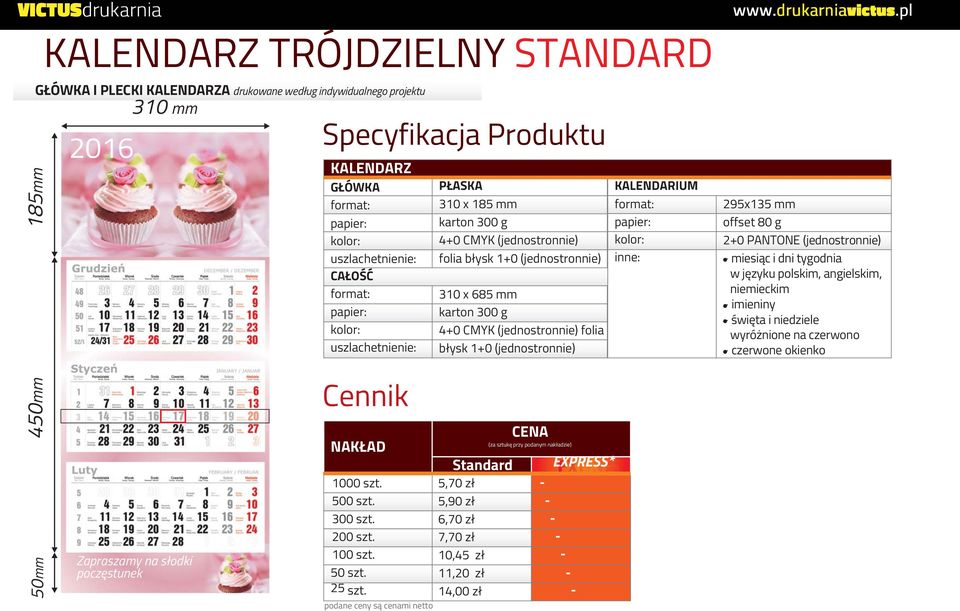 tygodnia 310 x 685 mm imieniny święta i niedziele czerwone okienko 450mm 50mm