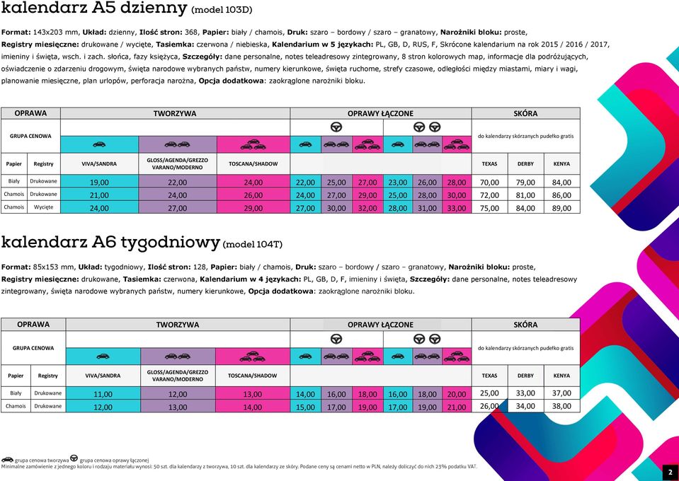 słońca, fazy księżyca, Szczegóły: dane personalne, notes teleadresowy zintegrowany, 8 stron kolorowych map, informacje dla podróżujących, oświadczenie o zdarzeniu drogowym, święta narodowe wybranych