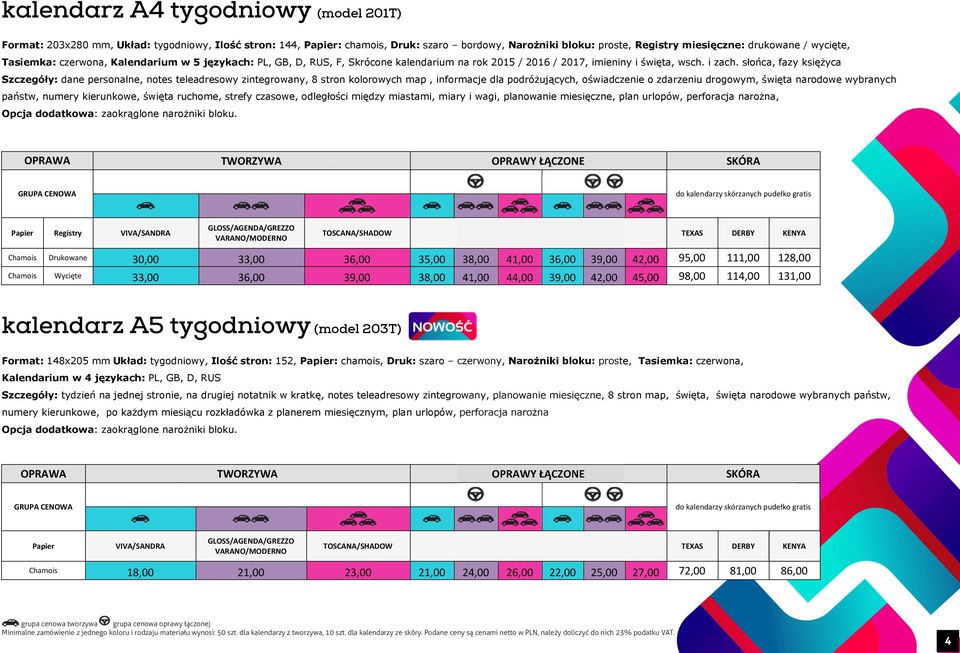 słońca, fazy księżyca Szczegóły: dane personalne, notes teleadresowy zintegrowany, 8 stron kolorowych map, informacje dla podróżujących, oświadczenie o zdarzeniu drogowym, święta narodowe wybranych