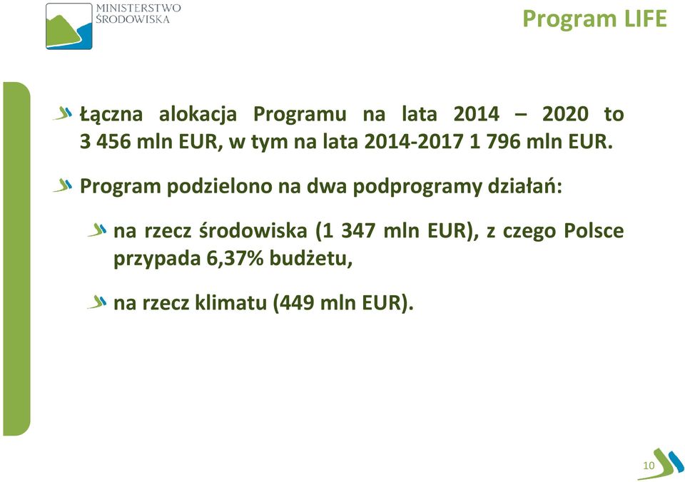 Program podzielono na dwa podprogramy działań: na rzecz środowiska