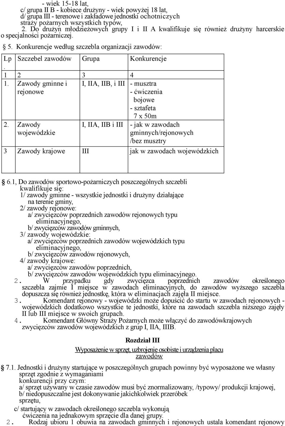 1 2 3 4 1. Zawody gminne i rejonowe I, IIA, IIB, i III - musztra - ćwiczenia bojowe - sztafeta 2.