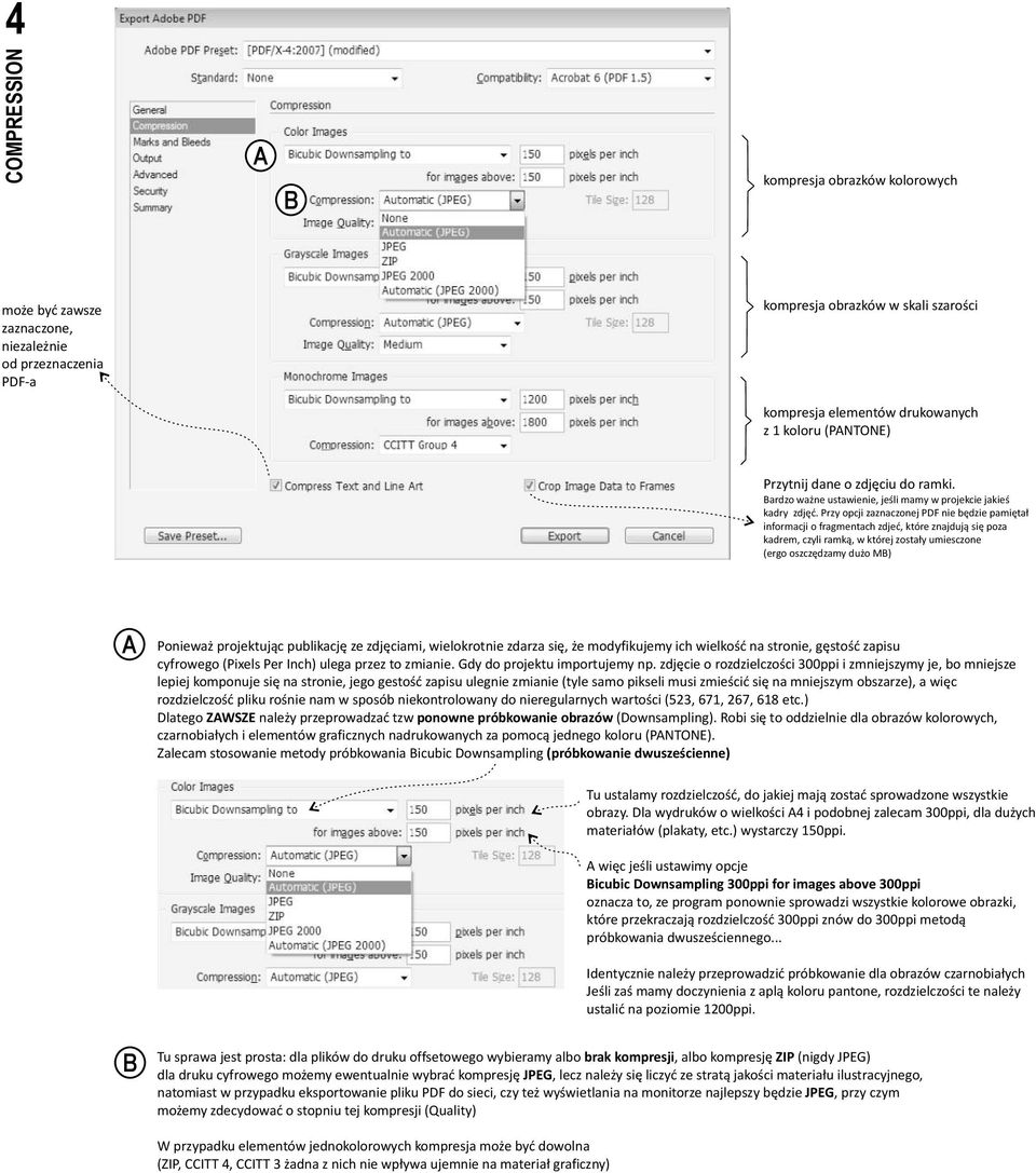Przy opcji zaznaczonej PDF nie będzie pamiętał informacji o fragmentach zdjeć, które znajdują się poza kadrem, czyli ramką, w której zostały umiesczone (ergo oszczędzamy dużo MB) A Ponieważ
