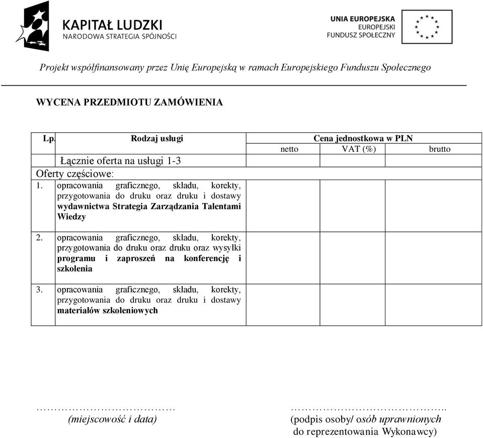 opracowania graficznego, składu, korekty, przygotowania do druku oraz druku oraz wysyłki programu i zaproszeń na konferencję i szkolenia 3. 7.
