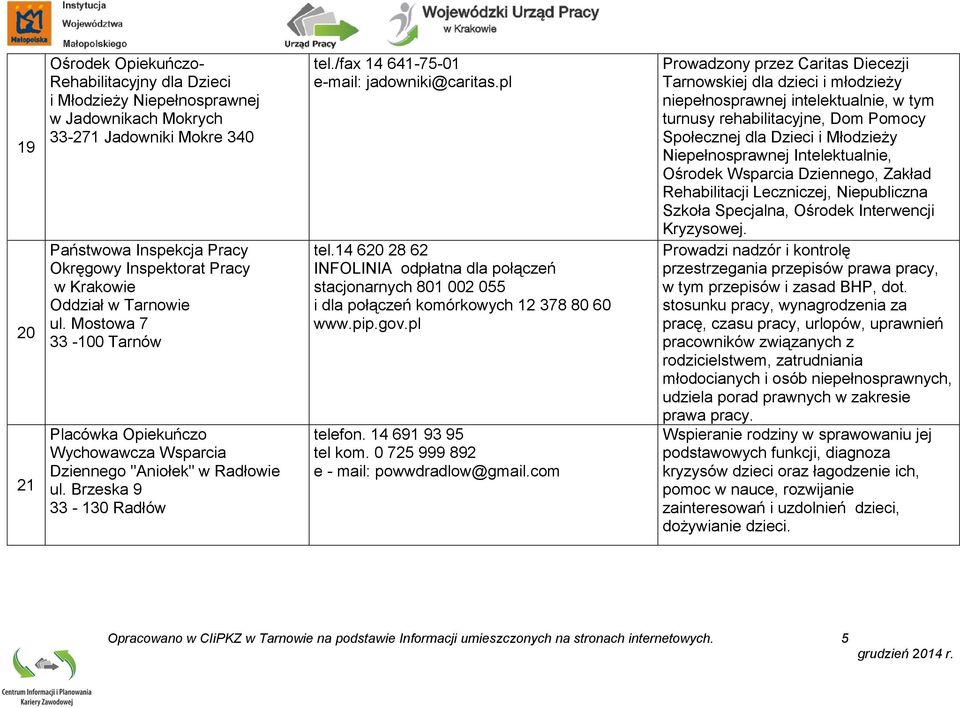 pl tel.14 620 28 62 INFOLINIA odpłatna dla połączeń stacjonarnych 801 002 055 i dla połączeń komórkowych 12 378 80 60 www.pip.gov.pl telefon. 14 691 93 95 tel kom.