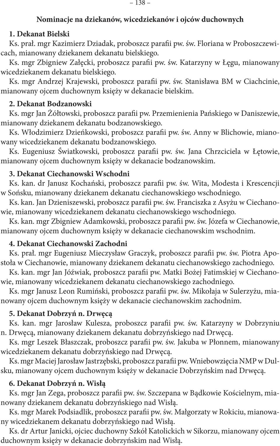 św. Stanisława BM w Ciachcinie, mianowany ojcem duchownym księży w dekanacie bielskim. 2. Dekanat Bodzanowski Ks. mgr Jan Żółtowski, proboszcz parafii pw.