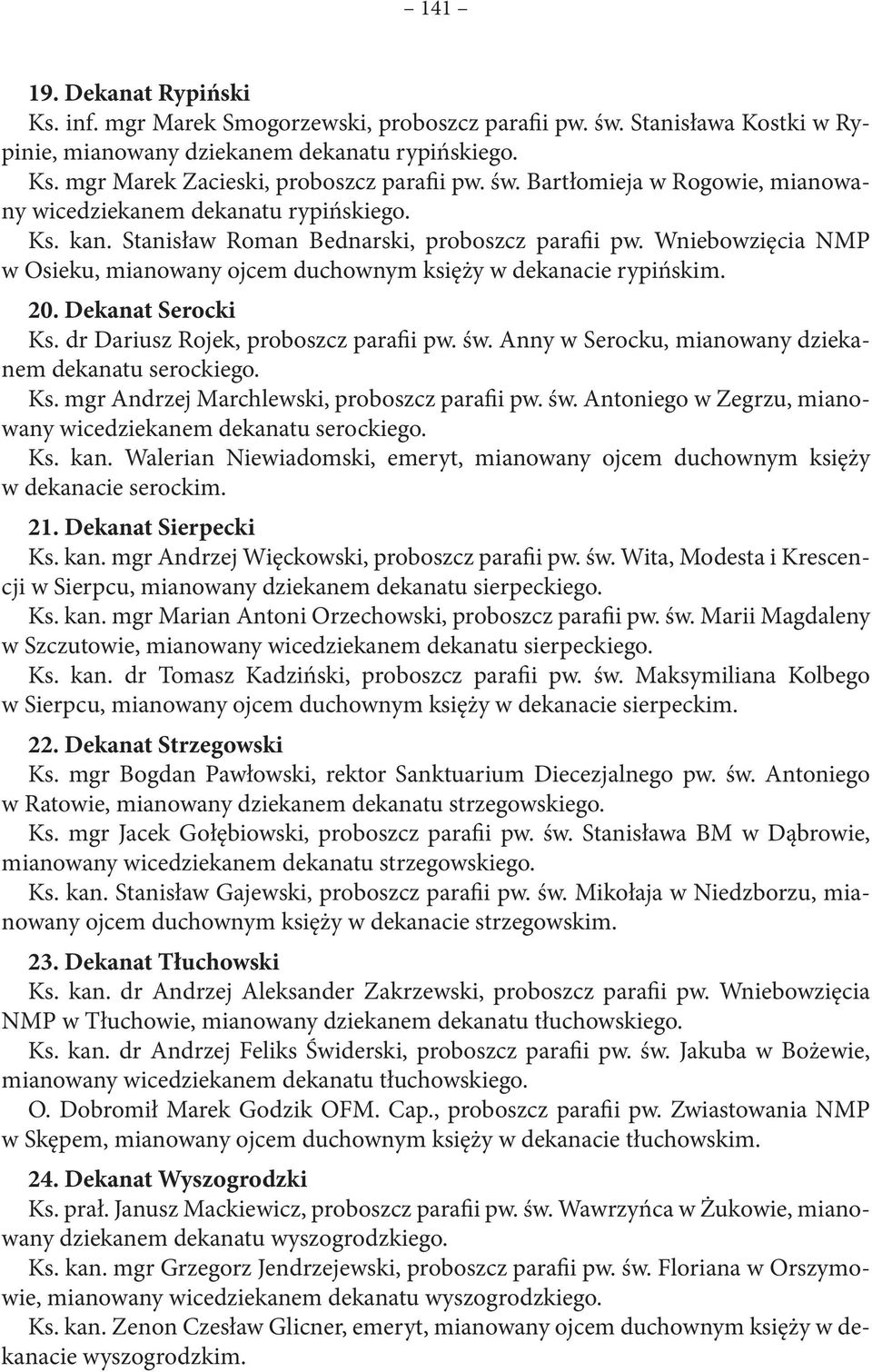 Wniebowzięcia NMP w Osieku, mianowany ojcem duchownym księży w dekanacie rypińskim. 20. Dekanat Serocki Ks. dr Dariusz Rojek, proboszcz parafii pw. św.