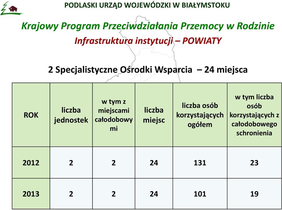 miejscami całodobowy mi liczba miejsc liczba osób korzystających ogółem w tym