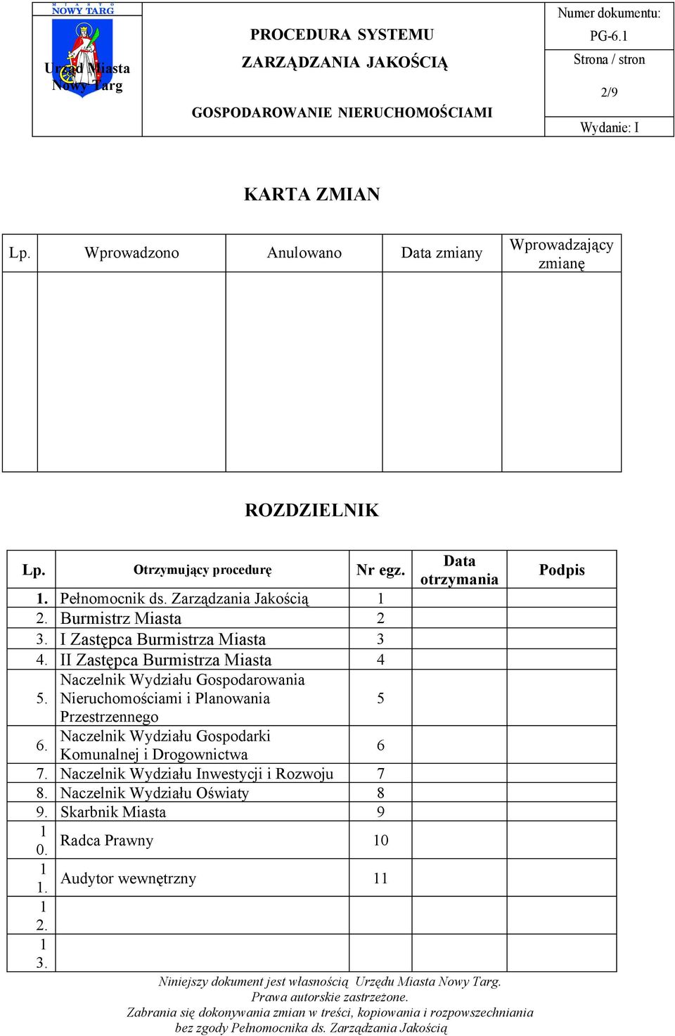 Naczelnik Wydziału Gospodarowania Nieruchomościami i Planowania 5 Przestrzennego 6. Naczelnik Wydziału Gospodarki Komunalnej i Drogownictwa 6 7.