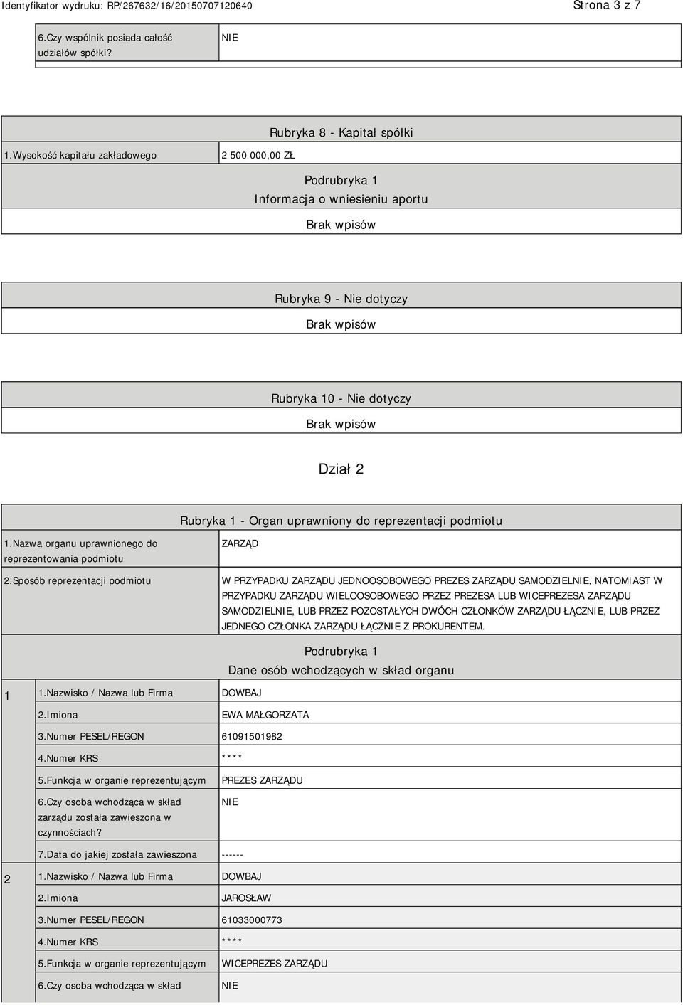 podmiotu 1.Nazwa organu uprawnionego do reprezentowania podmiotu 2.