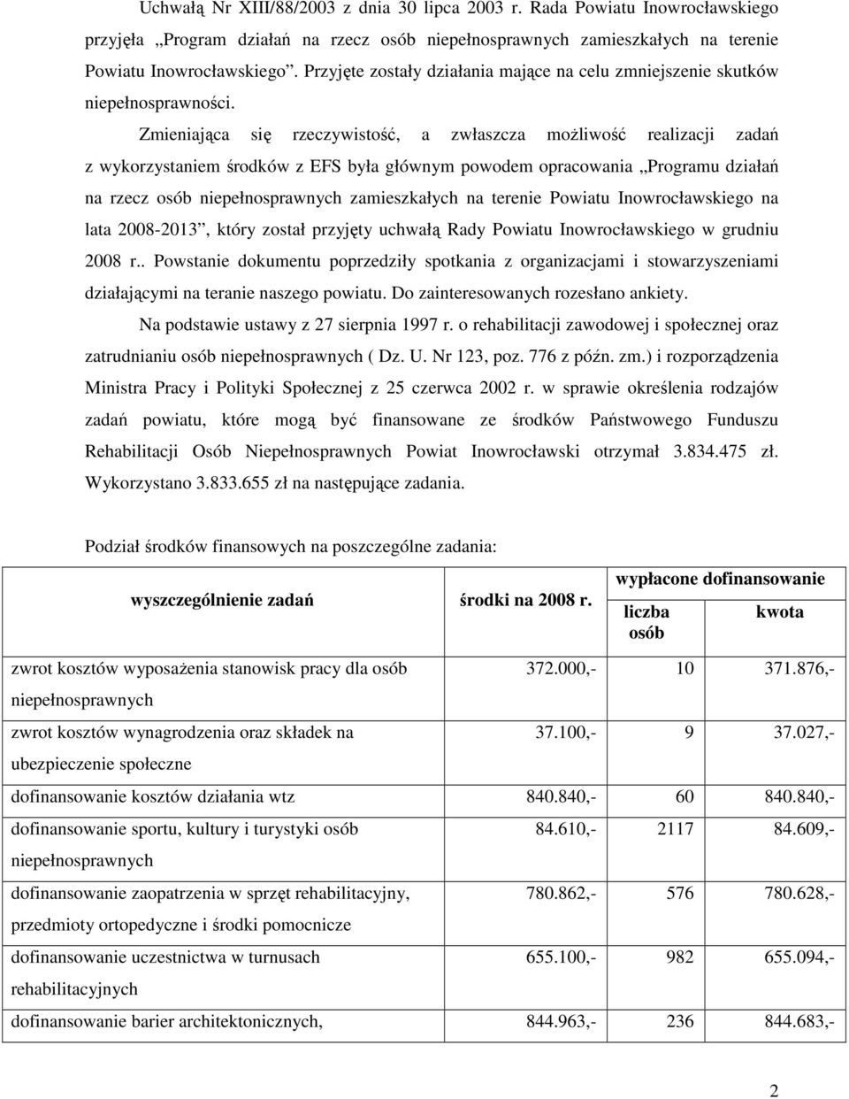 Zmieniająca się rzeczywistość, a zwłaszcza moŝliwość realizacji zadań z wykorzystaniem środków z EFS była głównym powodem opracowania Programu działań na rzecz osób niepełnosprawnych zamieszkałych na