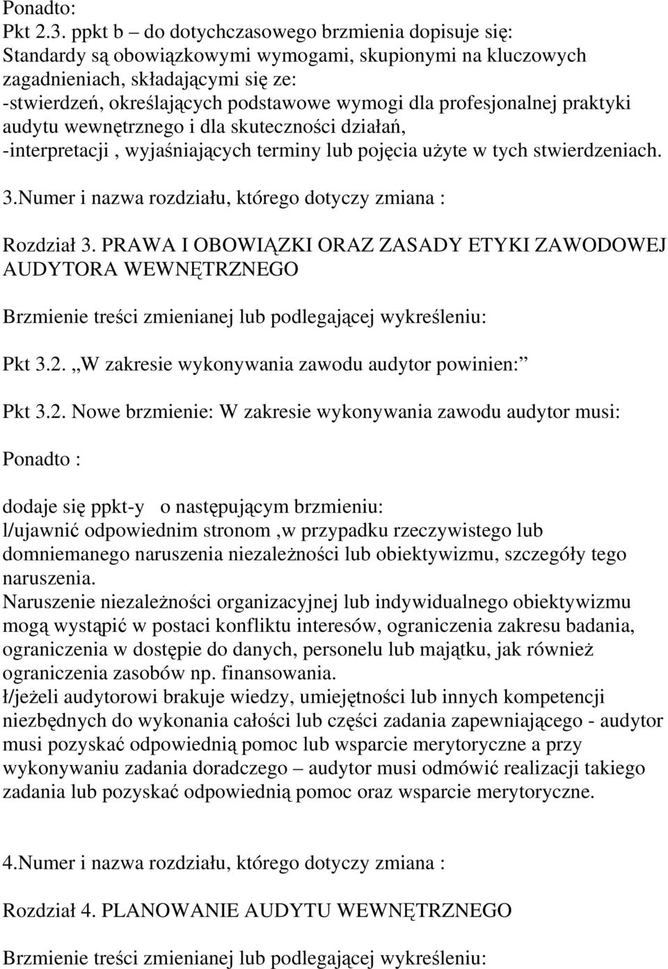 profesjonalnej praktyki audytu wewnętrznego i dla skuteczności działań, -interpretacji, wyjaśniających terminy lub pojęcia użyte w tych stwierdzeniach. 3.