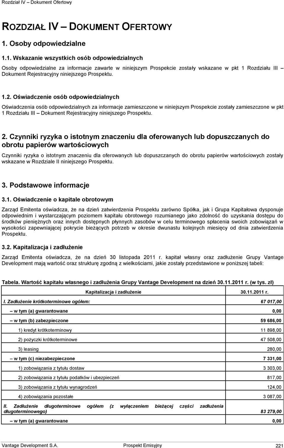 1. Wskazanie wszystkich osób odpowiedzialnych Osoby odpowiedzialne za informacje zawarte w niniejszym Prospekcie zostały wskazane w pkt 1 Rozdziału III Dokument Rejestracyjny niniejszego Prospektu. 1.2.