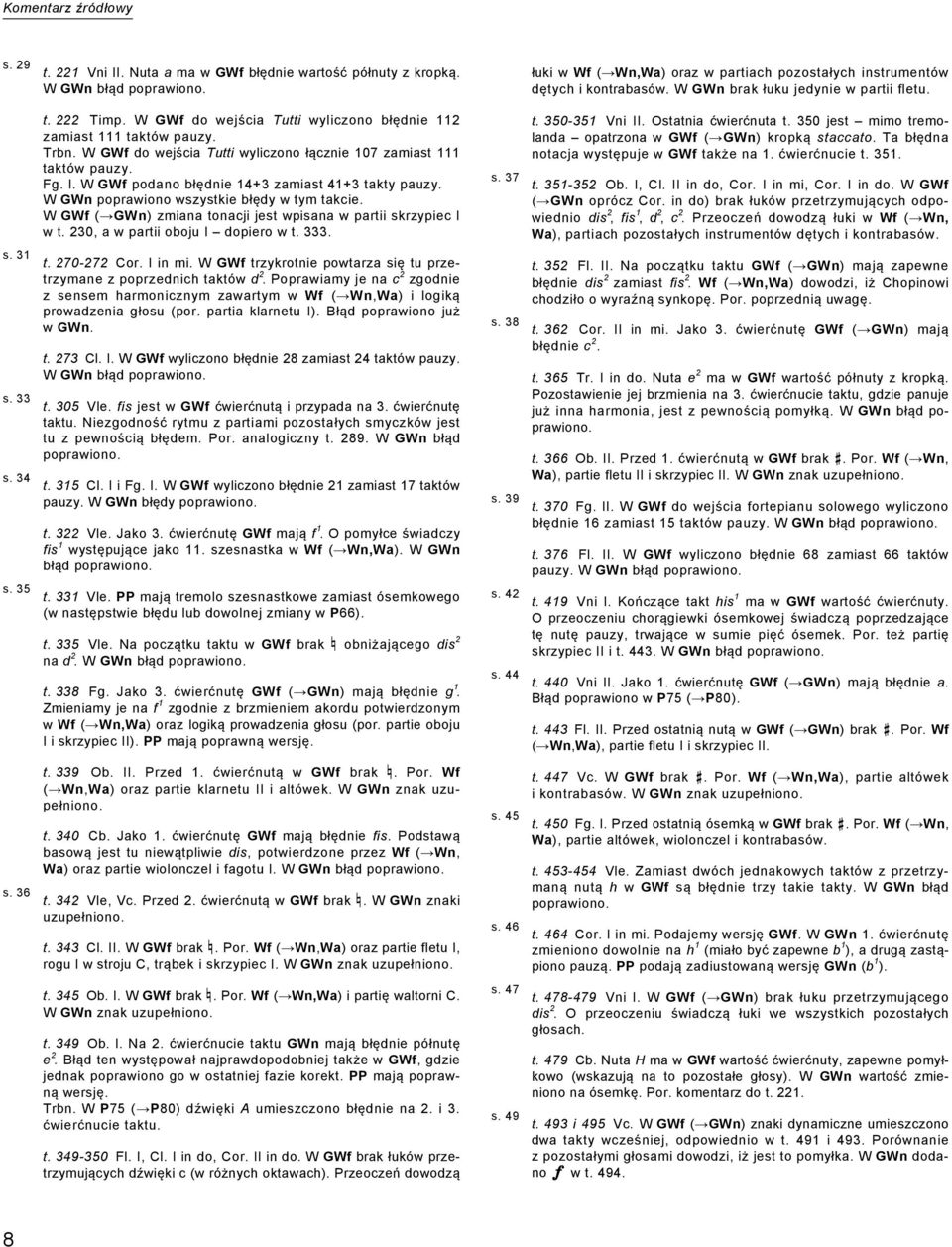 Fg. I. W GWf podano błędnie 14+3 zamiast 41+3 takty pauzy. W GWn poprawiono wszystkie błędy w tym takcie. W GWf ( GWn) zmiana tonacji jest wpisana w partii skrzypiec I w t.