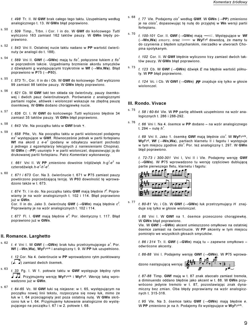 GWf ( GWn) mają tu fis 1, połączone łukiem z fis 1 w poprzednim takcie. Uzgadniamy brzmienie akordu smyczków z dźwiękami g występującymi trzykrotnie w Wf ( Wn,Wa). Błąd poprawiono w P75 ( P80). t. 573 Tr.