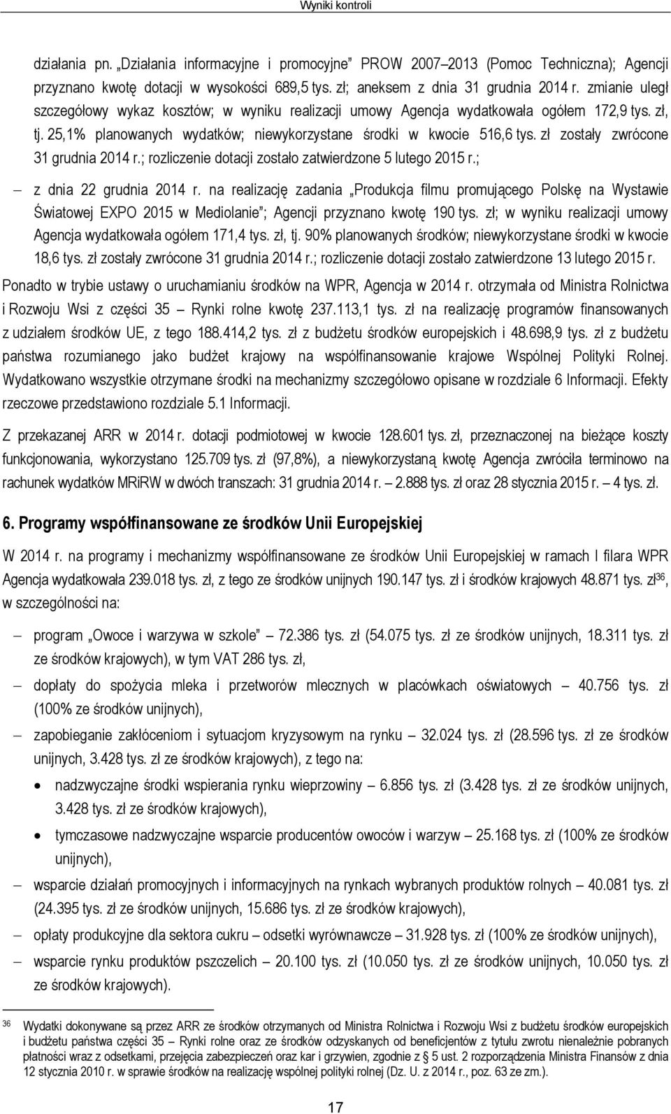 zł zostały zwrócone 31 grudnia 2014 r.; rozliczenie dotacji zostało zatwierdzone 5 lutego 2015 r.; z dnia 22 grudnia 2014 r.