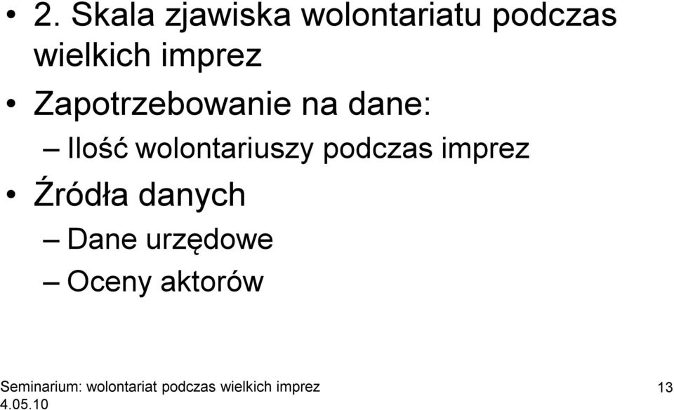 dane: Ilość wolontariuszy podczas