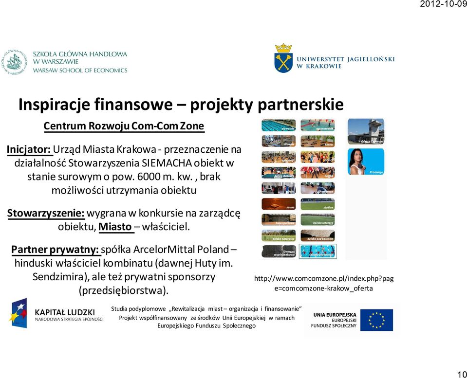 , brak możliwości utrzymania obiektu Stowarzyszenie: wygrana w konkursie na zarządcę obiektu, Miasto właściciel.